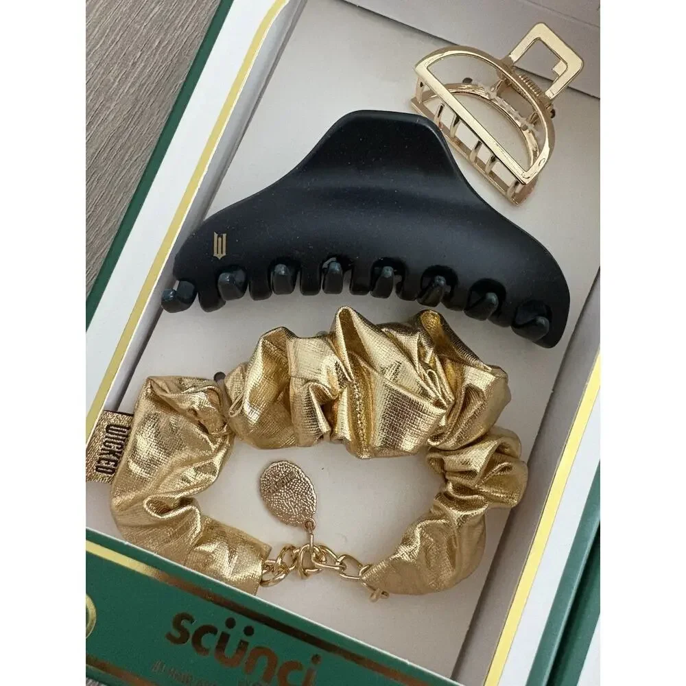 scünci by Conair Wicked Claw Hair Clips + Scrunchie Set Black/Gold 3.5in Bundle